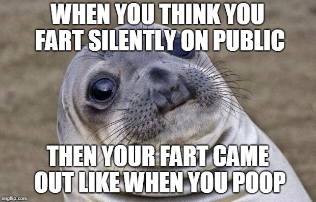 Awkward Moment Sealion Meme | WHEN YOU THINK YOU FART SILENTLY ON PUBLIC; THEN YOUR FART CAME OUT LIKE WHEN YOU POOP | image tagged in memes,awkward moment sealion | made w/ Imgflip meme maker