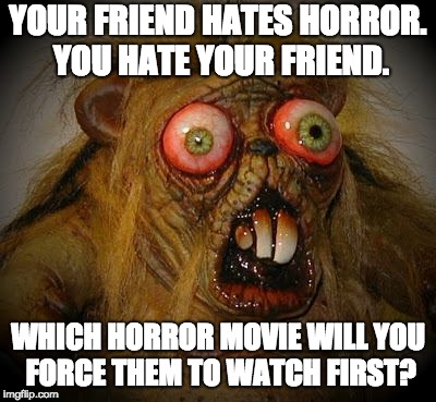 OMG It can't be! The horror!  | YOUR FRIEND HATES HORROR. YOU HATE YOUR FRIEND. WHICH HORROR MOVIE WILL YOU FORCE THEM TO WATCH FIRST? | image tagged in omg it can't be the horror | made w/ Imgflip meme maker