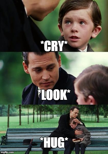 Finding Neverland | *CRY*; *LOOK*; *HUG* | image tagged in memes,finding neverland | made w/ Imgflip meme maker