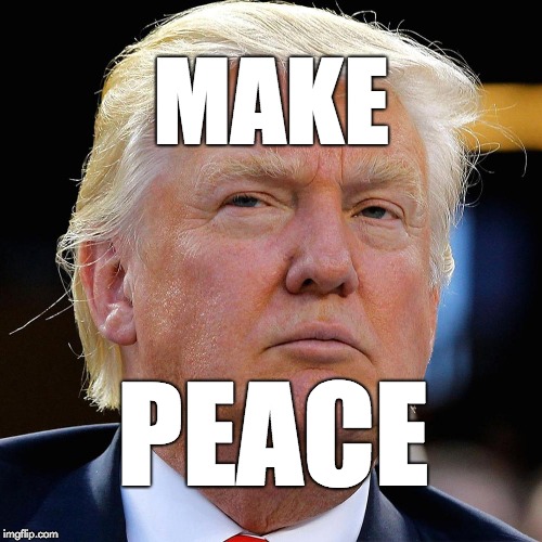 Make peace, Donald Trump. | MAKE; PEACE | image tagged in peace,trump,donald trump,world peace | made w/ Imgflip meme maker