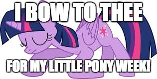Twilight Bowing | I BOW TO THEE; FOR MY LITTLE PONY WEEK! | image tagged in twilight bowing | made w/ Imgflip meme maker