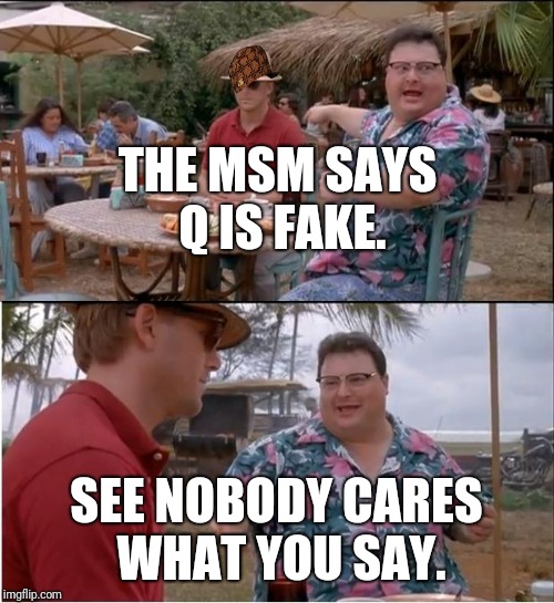 See Nobody Cares Meme | THE MSM SAYS Q IS FAKE. SEE NOBODY CARES WHAT YOU SAY. | image tagged in memes,see nobody cares,scumbag | made w/ Imgflip meme maker