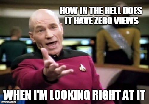 Picard Wtf Meme | HOW IN THE HELL DOES IT HAVE ZERO VIEWS; WHEN I'M LOOKING RIGHT AT IT | image tagged in memes,picard wtf | made w/ Imgflip meme maker