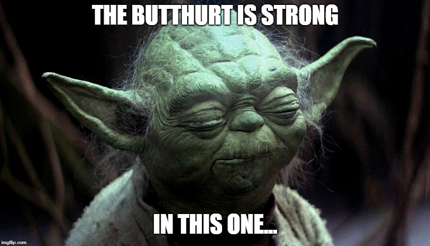 THE BUTTHURT IS STRONG IN THIS ONE... | image tagged in butthurt yoda | made w/ Imgflip meme maker