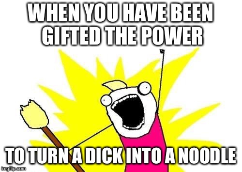 X All The Y Meme | WHEN YOU HAVE BEEN GIFTED THE POWER; TO TURN A DICK INTO A NOODLE | image tagged in memes,x all the y | made w/ Imgflip meme maker