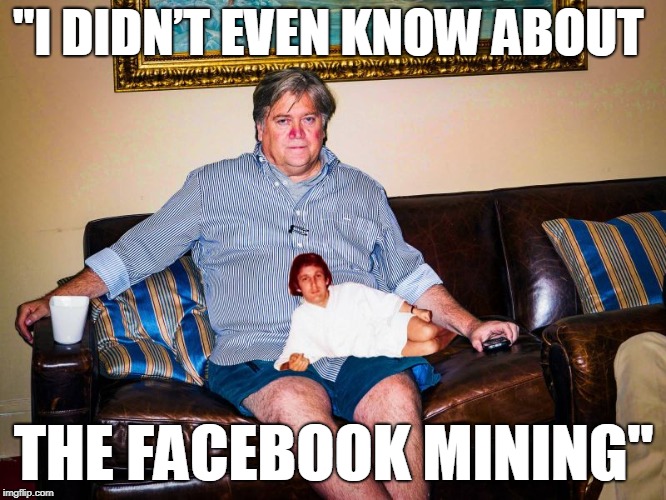 "I didn’t even know about the Facebook mining"“That’s an issue between Cambridge, the professor and Facebook.” | "I DIDN’T EVEN KNOW ABOUT; THE FACEBOOK MINING" | image tagged in steve bannon,cambridge analytica,facebook,data harvesting,trump | made w/ Imgflip meme maker