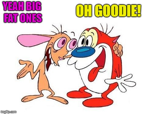 ren and stimpy | YEAH BIG FAT ONES OH GOODIE! | image tagged in ren and stimpy | made w/ Imgflip meme maker