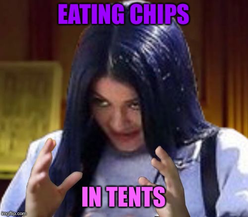 Kylie Aliens | EATING CHIPS IN TENTS | image tagged in kylie aliens | made w/ Imgflip meme maker