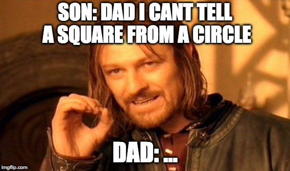 One Does Not Simply | SON: DAD I CANT TELL A SQUARE FROM A CIRCLE; DAD: ... | image tagged in memes,one does not simply | made w/ Imgflip meme maker