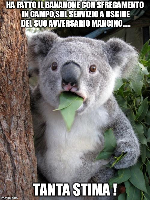 Surprised Koala Meme | HA FATTO IL BANANONE CON SFREGAMENTO IN CAMPO,SUL SERVIZIO A USCIRE DEL SUO AVVERSARIO MANCINO..... TANTA STIMA ! | image tagged in memes,surprised koala | made w/ Imgflip meme maker