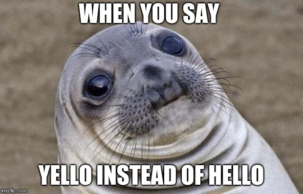 Awkward Moment Sealion Meme | WHEN YOU SAY; YELLO INSTEAD OF HELLO | image tagged in memes,awkward moment sealion | made w/ Imgflip meme maker
