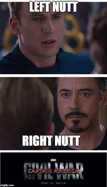 Marvel Civil War 1 Meme | LEFT NUTT; RIGHT NUTT | image tagged in memes,marvel civil war 1 | made w/ Imgflip meme maker