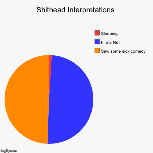 Shithead Interpretations | Saw some sick comedy, Finna Nut, Sleeping | image tagged in funny,pie charts | made w/ Imgflip chart maker
