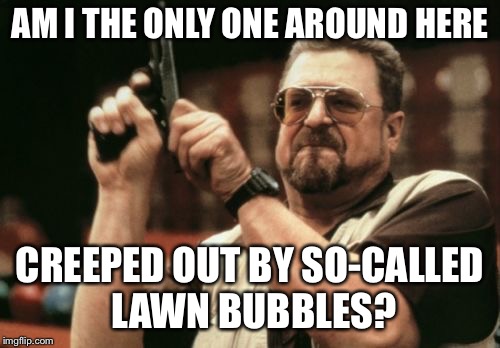 Am I The Only One Around Here | AM I THE ONLY ONE AROUND HERE; CREEPED OUT BY SO-CALLED LAWN BUBBLES? | image tagged in memes,am i the only one around here | made w/ Imgflip meme maker