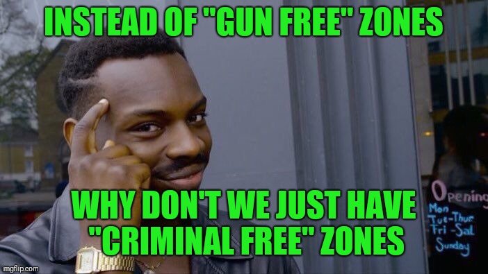 Roll Safe Think About It | INSTEAD OF "GUN FREE" ZONES; WHY DON'T WE JUST HAVE "CRIMINAL FREE" ZONES | image tagged in memes,roll safe think about it | made w/ Imgflip meme maker