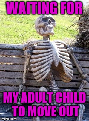 If all else fails, I'll start walking around in T-shirt and panties. | WAITING FOR; MY ADULT CHILD TO MOVE OUT | image tagged in memes,waiting skeleton,adult child still living at home | made w/ Imgflip meme maker