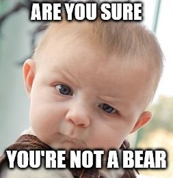 Skeptical Baby Meme | ARE YOU SURE YOU'RE NOT A BEAR | image tagged in memes,skeptical baby | made w/ Imgflip meme maker
