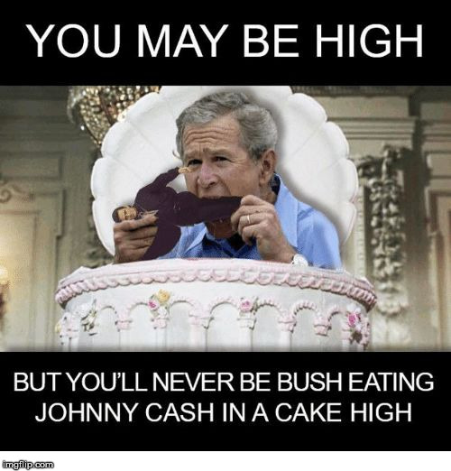 Up in the clouds high | image tagged in george bush in cake high,johhny cash eating,under a bush,meme | made w/ Imgflip meme maker