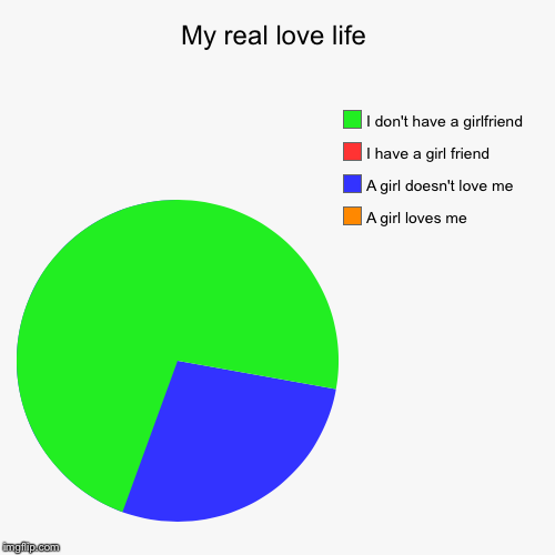 My real love life | A girl loves me, A girl doesn't love me, I have a girl friend, I don't have a girlfriend | image tagged in funny,pie charts | made w/ Imgflip chart maker
