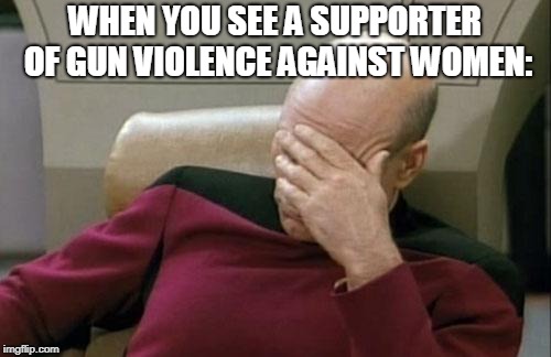 WHEN YOU SEE A SUPPORTER OF GUN VIOLENCE AGAINST WOMEN: | image tagged in memes,captain picard facepalm | made w/ Imgflip meme maker
