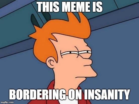 Futurama Fry Meme | THIS MEME IS BORDERING ON INSANITY | image tagged in memes,futurama fry | made w/ Imgflip meme maker
