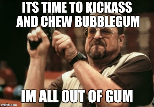 Am I The Only One Around Here | ITS TIME TO KICKASS AND CHEW BUBBLEGUM; IM ALL OUT OF GUM | image tagged in memes,am i the only one around here | made w/ Imgflip meme maker