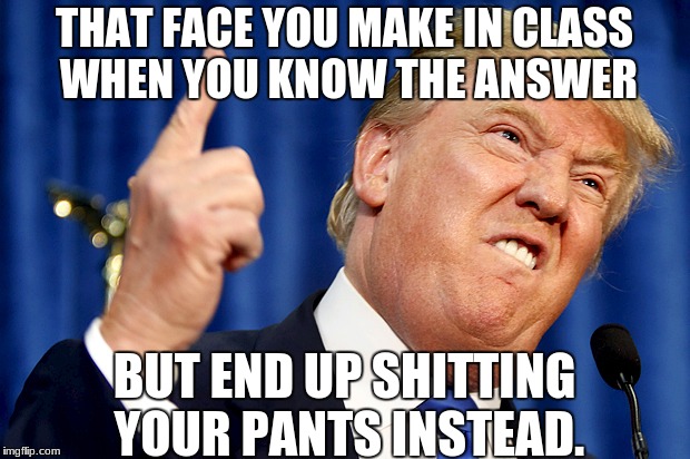 He needs to be excused... | THAT FACE YOU MAKE IN CLASS WHEN YOU KNOW THE ANSWER; BUT END UP SHITTING YOUR PANTS INSTEAD. | image tagged in donald trump is an idiot,shit just got real,funny,memes,nsfw | made w/ Imgflip meme maker