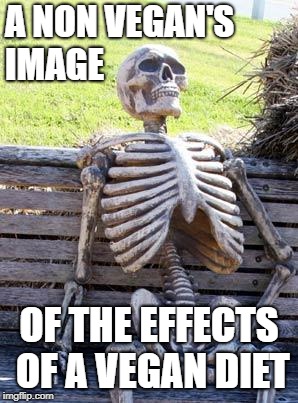 Waiting Skeleton | A NON VEGAN'S IMAGE; OF THE EFFECTS OF A VEGAN DIET | image tagged in memes,waiting skeleton | made w/ Imgflip meme maker