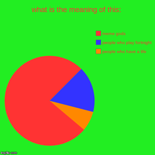 what is the meaning of this: | people who have a life, people who play fortnight, meme gods | image tagged in funny,pie charts | made w/ Imgflip chart maker