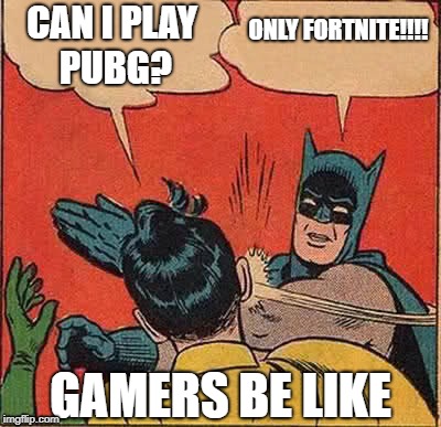 Batman Slapping Robin Meme | CAN I PLAY PUBG? ONLY FORTNITE!!!! GAMERS BE LIKE | image tagged in memes,batman slapping robin | made w/ Imgflip meme maker
