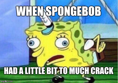 Mocking Spongebob Meme | WHEN SPONGEBOB; HAD A LITTLE BIT TO MUCH CRACK | image tagged in memes,mocking spongebob | made w/ Imgflip meme maker
