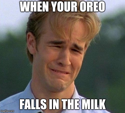 1990s First World Problems Meme | WHEN YOUR OREO; FALLS IN THE MILK | image tagged in memes,1990s first world problems | made w/ Imgflip meme maker