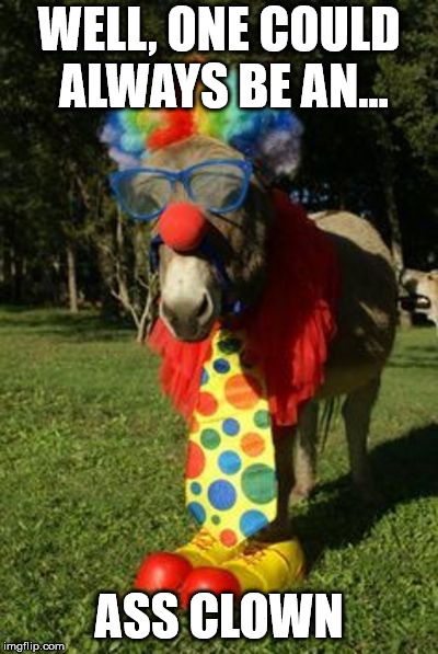 Ass clown | WELL, ONE COULD ALWAYS BE AN... ASS CLOWN | image tagged in ass clown | made w/ Imgflip meme maker