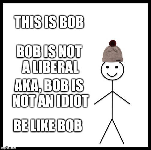 Be Like Bill Meme | THIS IS BOB; BOB IS NOT A LIBERAL; AKA, BOB IS NOT AN IDIOT; BE LIKE BOB | image tagged in memes,be like bill | made w/ Imgflip meme maker