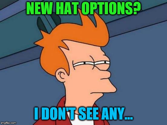 Futurama Fry Meme | NEW HAT OPTIONS? I DON'T SEE ANY... | image tagged in memes,futurama fry | made w/ Imgflip meme maker