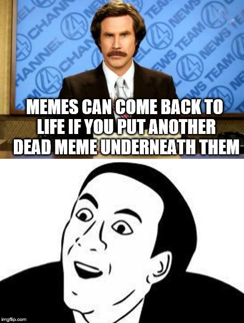 Breaking News! You Don't Say! | MEMES CAN COME BACK TO LIFE IF YOU PUT ANOTHER DEAD MEME UNDERNEATH THEM | image tagged in breaking news you don't say | made w/ Imgflip meme maker