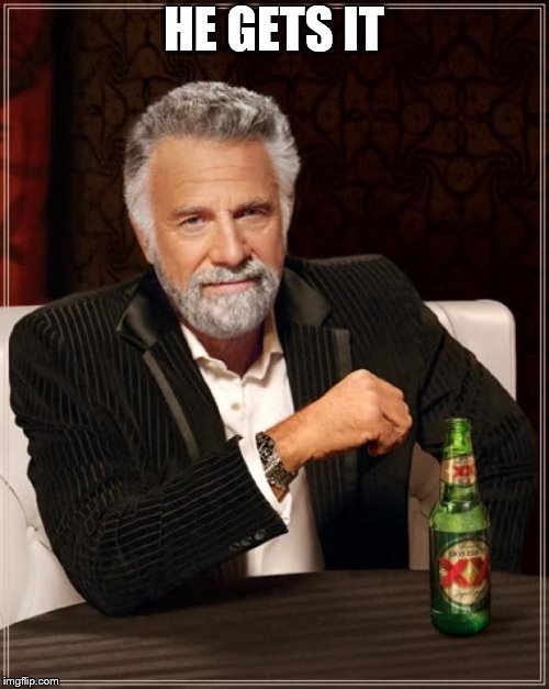 The Most Interesting Man In The World Meme | HE GETS IT | image tagged in memes,the most interesting man in the world | made w/ Imgflip meme maker