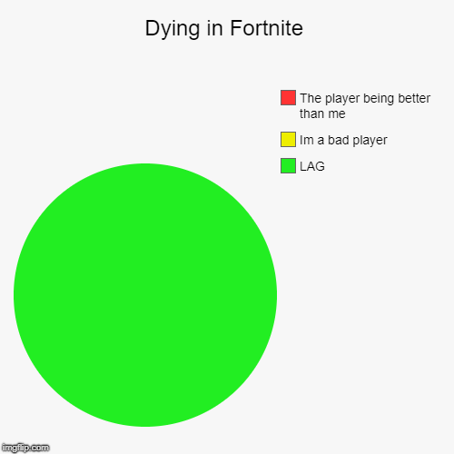 Dying in Fortnite | LAG, Im a bad player, The player being better than me | image tagged in funny,pie charts | made w/ Imgflip chart maker