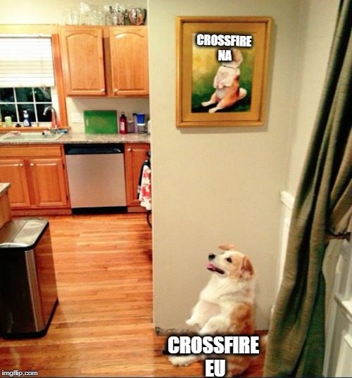 CF EU Which Copies from CF NA | CROSSFIRE NA; CROSSFIRE EU | image tagged in copy dog,crossfire europe,crossfire meme,crossfire memes,crossfire na,memes | made w/ Imgflip meme maker