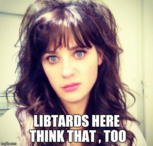 Zooey Deschanel | LIBTARDS HERE THINK THAT , TOO | image tagged in zooey deschanel | made w/ Imgflip meme maker