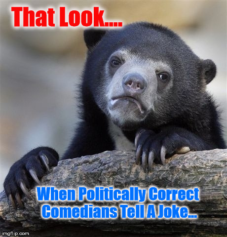 Confession Bear | That Look.... When Politically Correct Comedians Tell A Joke... | image tagged in memes,confession bear | made w/ Imgflip meme maker