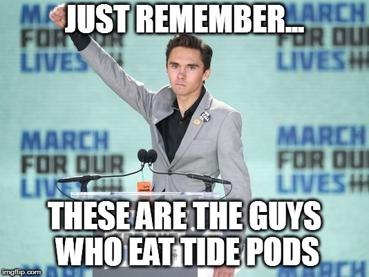JUST REMEMBER... THESE ARE THE GUYS WHO EAT TIDE PODS | image tagged in david hogg parkland school shooting sheriff israel 2nd second amendment gun control | made w/ Imgflip meme maker