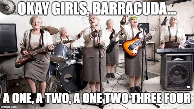 girl group | OKAY GIRLS, BARRACUDA... A ONE, A TWO, A ONE TWO THREE FOUR | image tagged in rock music | made w/ Imgflip meme maker
