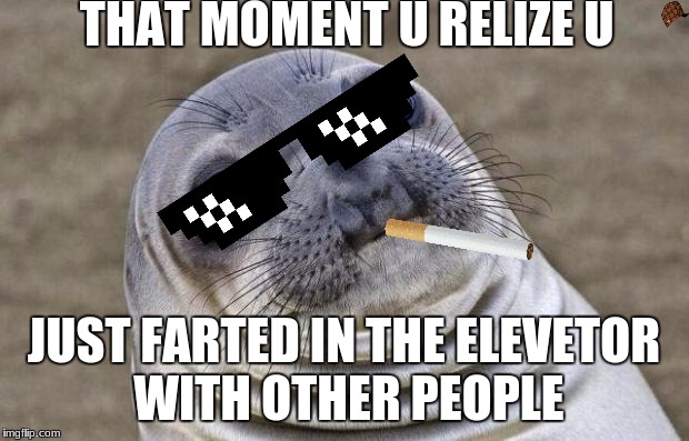 lets seal the deal | THAT MOMENT U RELIZE U; JUST FARTED IN THE ELEVETOR WITH OTHER PEOPLE | image tagged in memes,awkward moment sealion,scumbag | made w/ Imgflip meme maker