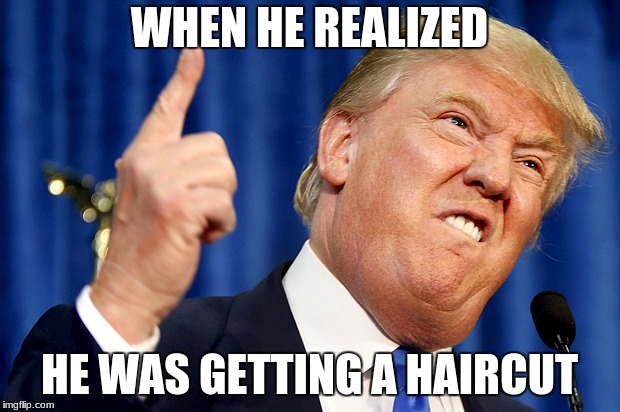 Donald Trump | WHEN HE REALIZED; HE WAS GETTING A HAIRCUT | image tagged in donald trump | made w/ Imgflip meme maker