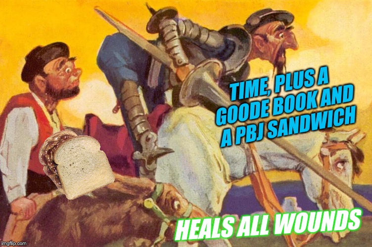 TIME, PLUS A GOODE BOOK AND A PBJ SANDWICH HEALS ALL WOUNDS | made w/ Imgflip meme maker