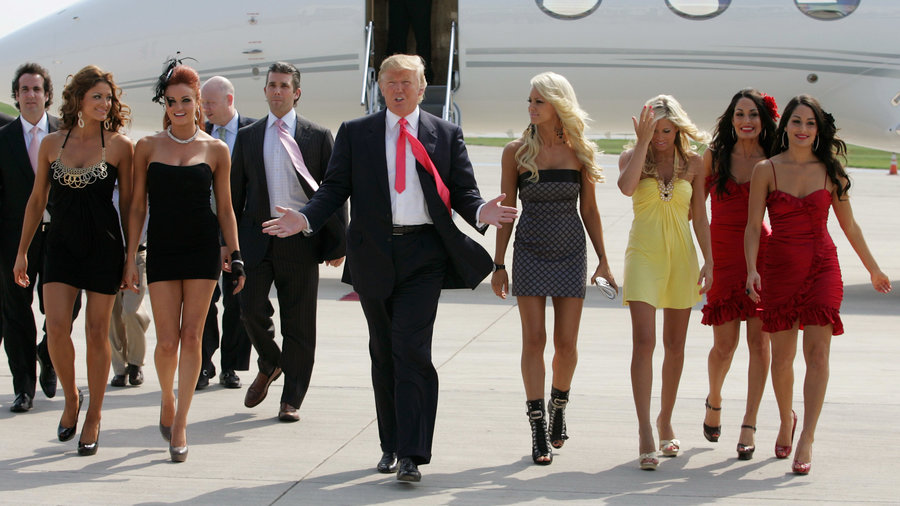 Trump with group of young women Blank Meme Template