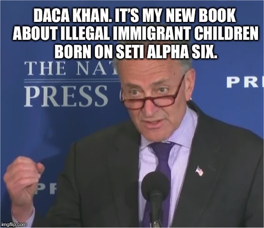 Slimeball swamp dweller UpChuck “Penguin” Shurmer writes a book | DACA KHAN. IT’S MY NEW BOOK ABOUT ILLEGAL IMMIGRANT CHILDREN BORN ON SETI ALPHA SIX. | image tagged in mean spirited,chuck the snake spurmer,the creature from the black lagoon,star trek the wrath of chaka khan meme | made w/ Imgflip meme maker