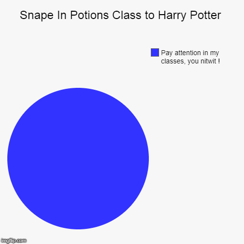 Snape In Potions Class to Harry Potter | Pay attention in my classes, you nitwit ! | image tagged in funny,pie charts | made w/ Imgflip chart maker