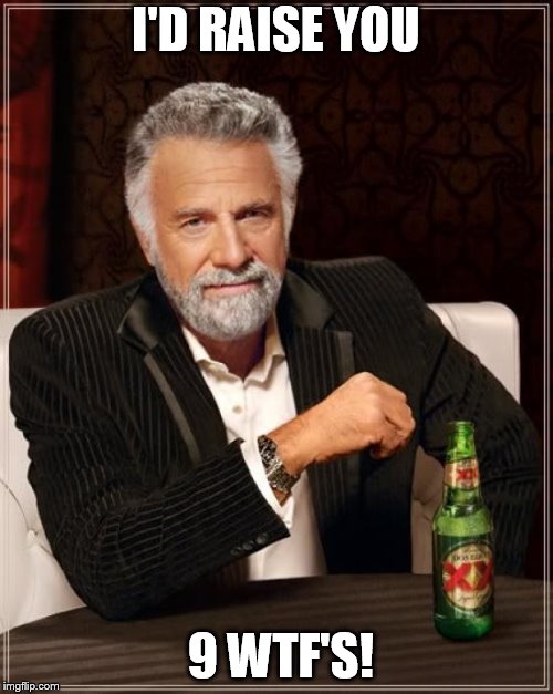 The Most Interesting Man In The World Meme | I'D RAISE YOU 9 WTF'S! | image tagged in memes,the most interesting man in the world | made w/ Imgflip meme maker